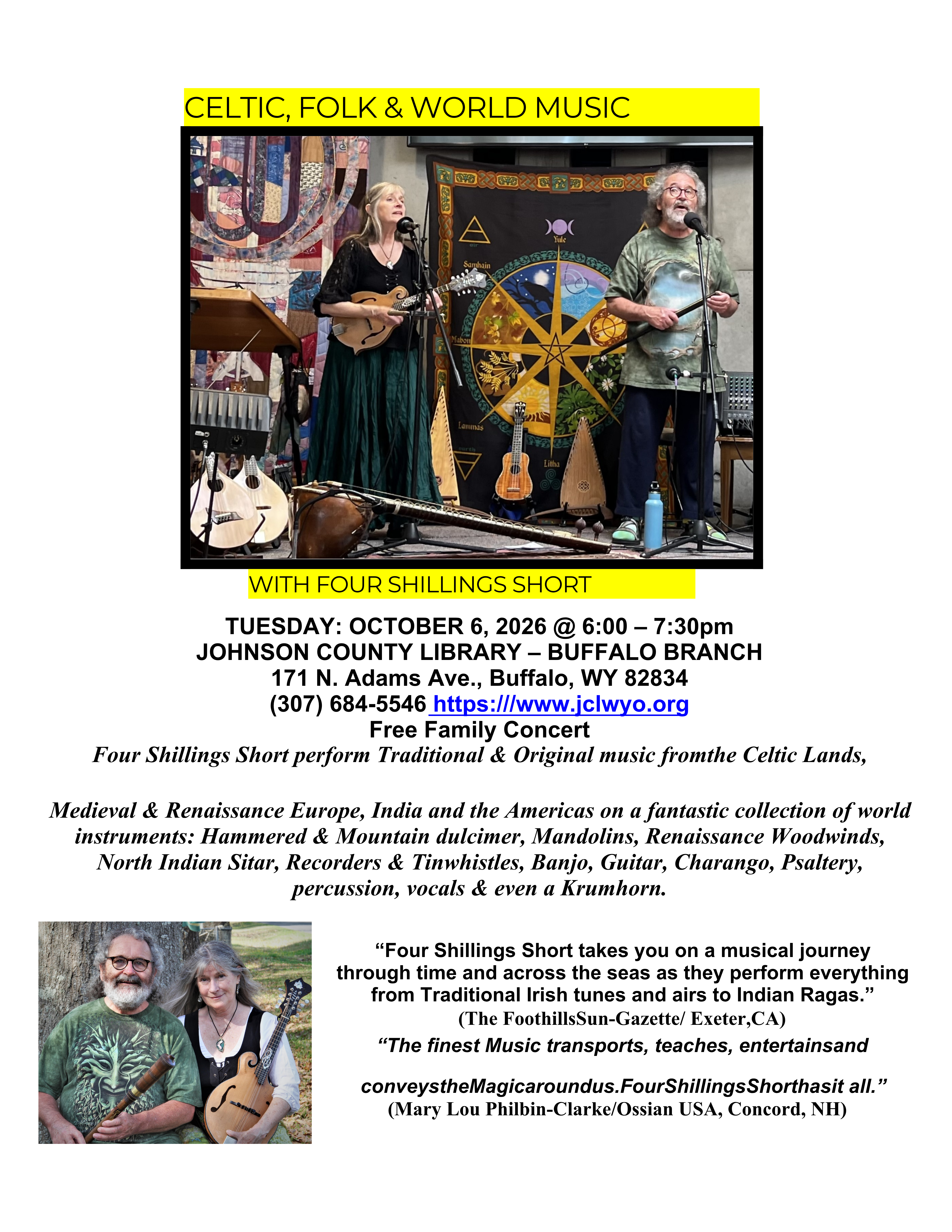 Celtic, Folk & World Music Concert with Four Shillings Short
